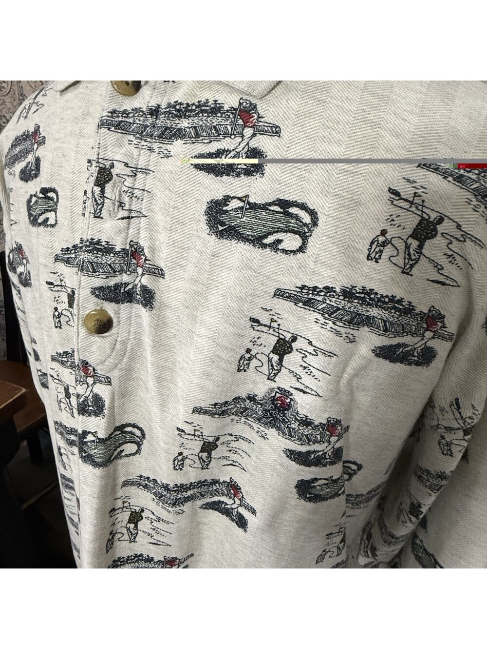 Vintage Siegfried Men’s Large Golf Polo Shirt All Over Golfer Print 100% Cotton